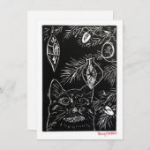 Cat Linocut Weihnachtskarte Feiertagskarte (Vorne/Hinten)