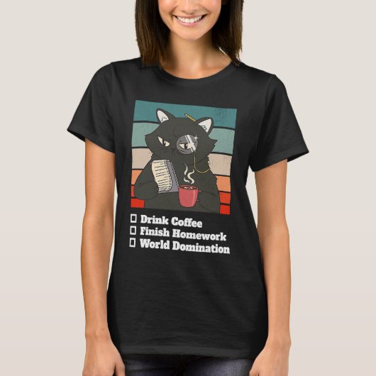 Cat List World Domination Homework School Kid Coll T-Shirt (Vorderseite)
