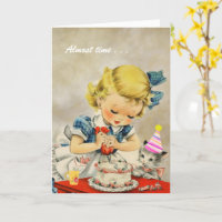 Cat Little Girl Baking Cake Happy Birthday