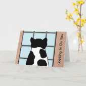 Cat Looking Out Fenster "Looking In On You" Karte (Gelbe Blume)