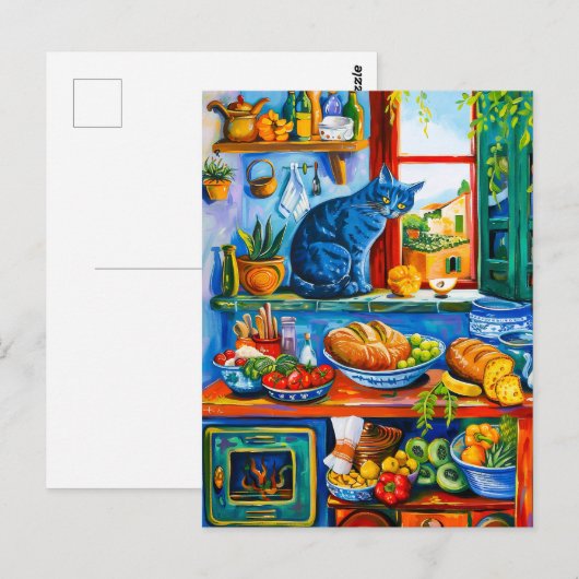 Cat Looking Out Kitchenfenster Postkarte (Vorne/Hinten)