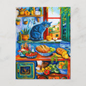 Cat Looking Out Kitchenfenster Postkarte (Vorderseite)