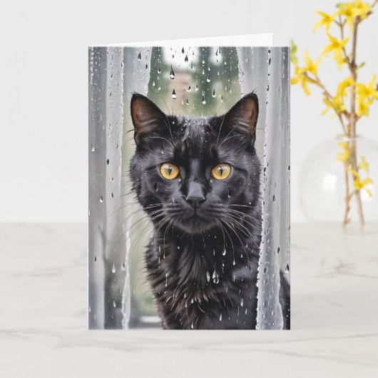 Cat Looking Out of a Net Window Karte (Gelbe Blume)