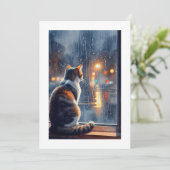 Cat Looks the Rain Einladung (Stehend Vorderseite)