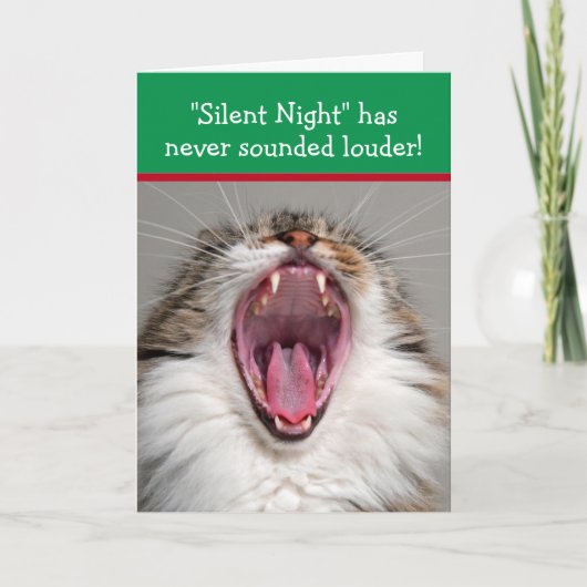 Cat Loudly Singing "Silent Night" Christmas Karte (Vorderseite)