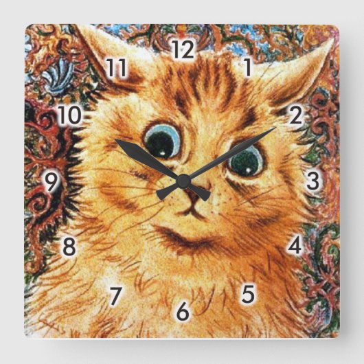 Cat, Louis Wain Quadratische Wanduhr (Vorderseite)
