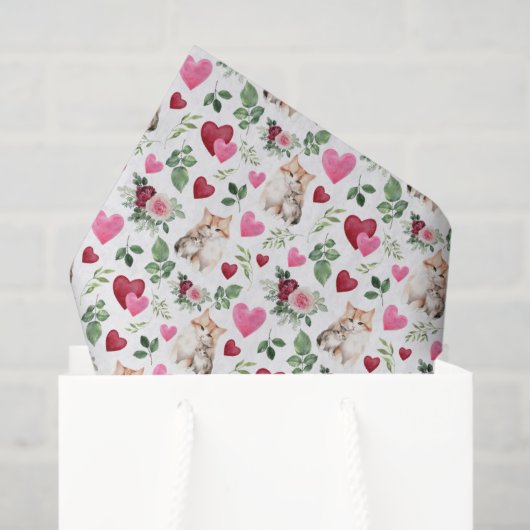 Cat Love Valentine Tissue Paper in White Seidenpapier (Geschenk Tasche)