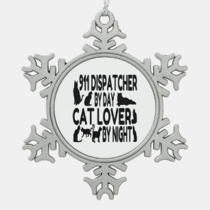 Cat Lover 911 Dispatcher Schneeflocken Zinn-Ornament