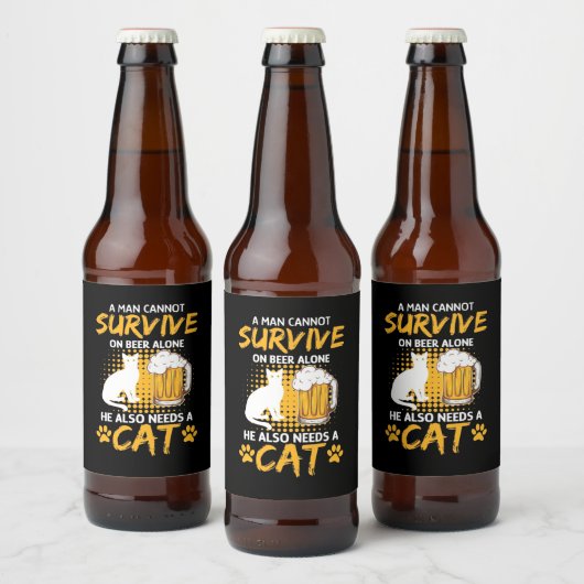 Cat Lover A Man With Beer And Cat Bierflaschenetikett (Flaschen)