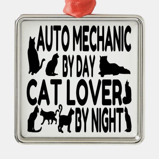 Cat Lover Auto Mechanic Silbernes Ornament (Vorne)
