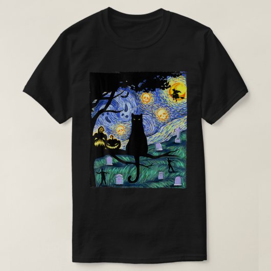 Cat Lover Beängstigend Night Cat Ee Van Gogh Cat H T-Shirt (Design vorne)