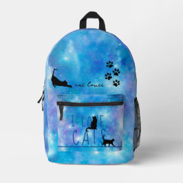 Cat Lover Blue Watercolor Galaxy Kinder Bedruckter Rucksack