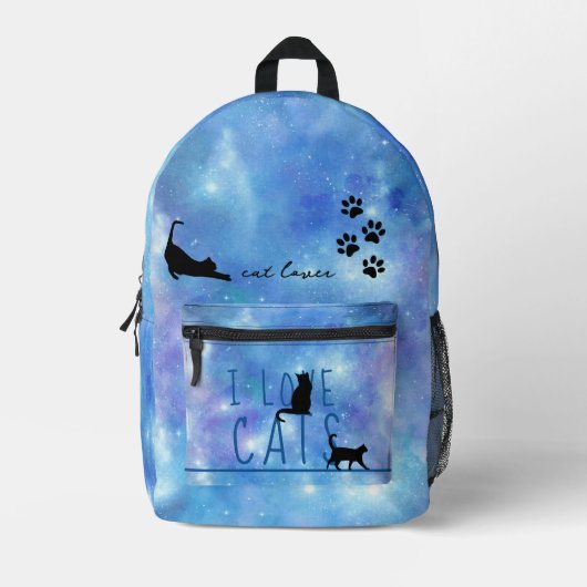 Cat Lover Blue Watercolor Galaxy Kinder Bedruckter Rucksack (Vorderseite)
