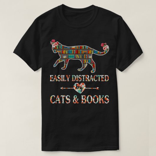 Cat Lover Book Lover Reader leicht ablenkbar durch T-Shirt (Design vorne)
