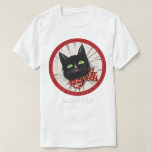 Cat Lover Bow Krawatte Black Red Green Name angepa T-Shirt