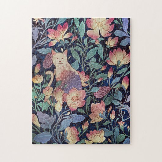 Cat Lover Cat and Magnolia Blume Puzzle (Vertikal)