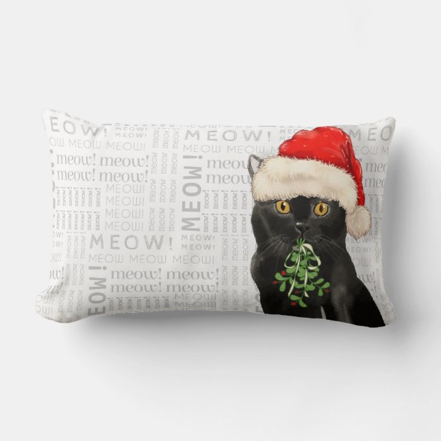 Cat Lover Christmas Black Bombay Santa Kitty Lendenkissen (Vorderseite)