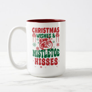 Cat Lover Christmas wünscht Mistletoe Hisses Funny Zweifarbige Tasse