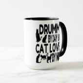 Cat Lover Drummer Tasse (VorderseiteRechts)