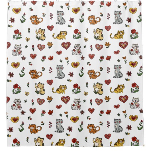 Cat Lover Duschvorhang: Kätzchen und Herz Duschvorhang (Vorderseite)