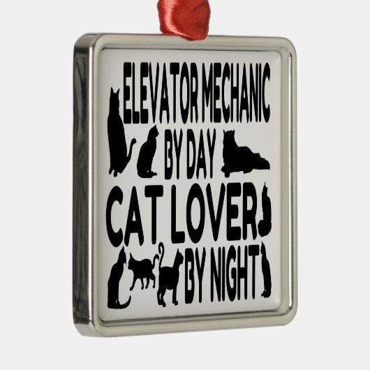 Cat Lover Elevator Mechanical Silbernes Ornament (Rechts)