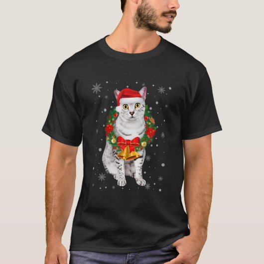 Cat Lover Funny Egyptian Mau Tree Christmas Light T-Shirt (Vorderseite)