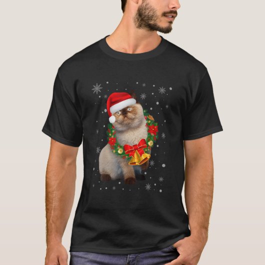 Cat Lover Funny Himalayan Tree Weihnachtslicht T-Shirt (Vorderseite)