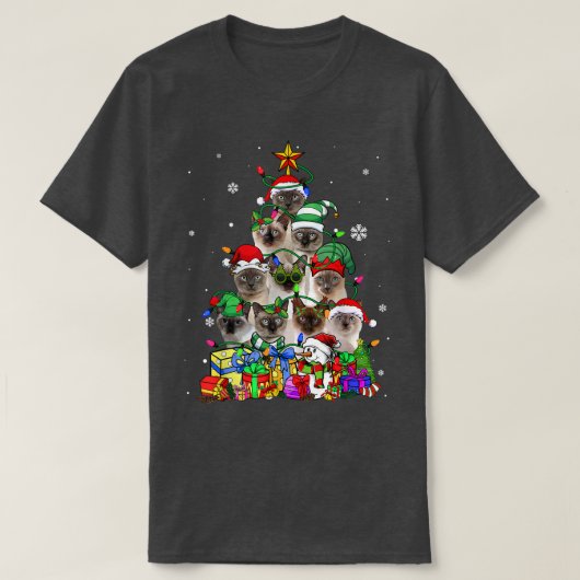 Cat Lover Funny Siamese Tree Christmas Light T-Shirt (Design vorne)