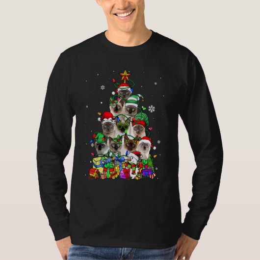 Cat Lover Funny Siamese Tree Christmas Light T-Shirt (Vorderseite)