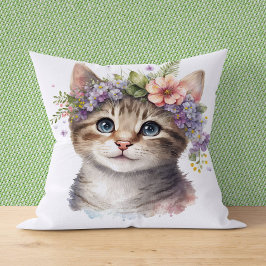 Cat Lover Gift - Wasserfarbkatze mit Blume Kissen