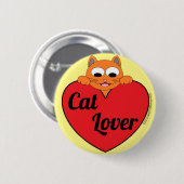 Cat Lover Ginger Cat Face with Red Heart Button (Vorne & Hinten)