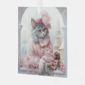 Cat Lover Gray Kitten Pink Frilly Clothes Ornament Aus Glas (Vorderseite links)