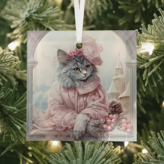 Cat Lover Gray Kitten Pink Frilly Clothes Ornament Aus Glas (Insitu)