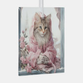 Cat Lover Gray White Kitten Pink Frilly Clothes Ornament Aus Glas (Vorderseite Rechts)