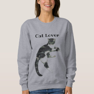 Cat Lover Grey White Cat Art Text  Sweatshirt