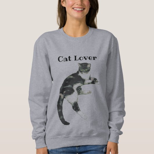 Cat Lover Grey White Cat Art Text  Sweatshirt (Vorderseite)