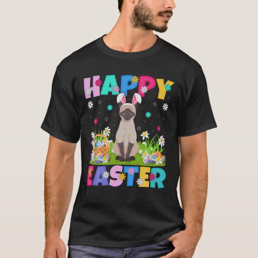 Cat Lover Happy Oaster Bunny Siamese Katze Osterfe T-Shirt (Vorderseite)