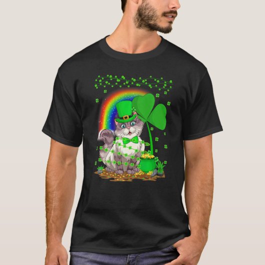 Cat Lover Kleeblatt Leaf Rainbow Cat St Patrick S T-Shirt (Vorderseite)