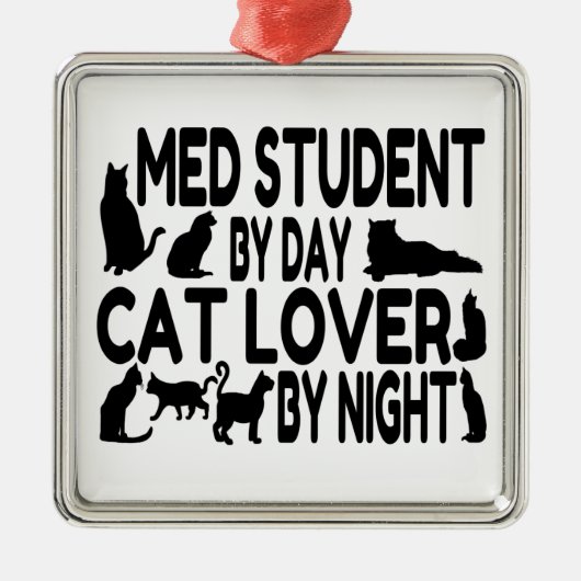 Cat Lover Med Student Silbernes Ornament (Vorne)