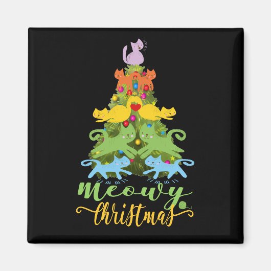 Cat Lover Merry Meowy Weihnachtsbaum Katze Urlaub Magnet (Vorne)