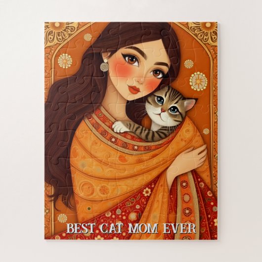 Cat lover Mom Photo orange Puzzle (Vertikal)