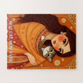 Cat lover Mom Photo orange Puzzle (Horizontal)