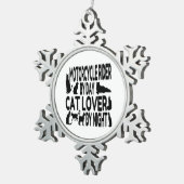 Cat Lover Motorradfahrer Schneeflocken Zinn-Ornament (Rechts)