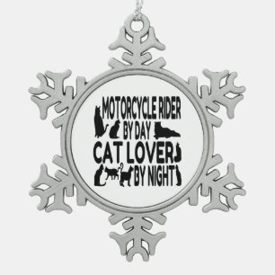 Cat Lover Motorradfahrer Schneeflocken Zinn-Ornament