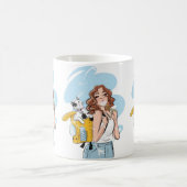 Cat Lover Mug – Stylish Woman with Cat in Backpack Kaffeetasse (Mittel)
