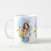 Cat Lover Mug – Stylish Woman with Cat in Backpack Kaffeetasse (Links)