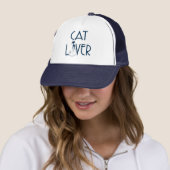 Cat Lover Navy Blue Text & Stylized Cat Truckerkappe (Beispiel)