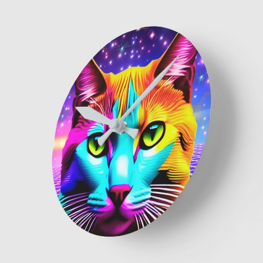 Cat Lover "Neon Galaxy" Wall Clock Runde Wanduhr (Winkel)