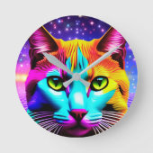 Cat Lover "Neon Galaxy" Wall Clock Runde Wanduhr (Vorderseite)