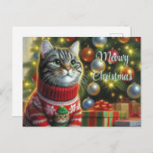 Cat Lover Niedlich Cat by Christmas Tree Postkarte (Vorne/Hinten)